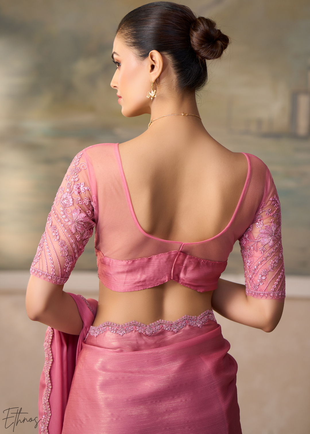 Pastel Mauve Ruffle Border Chiffon Saree