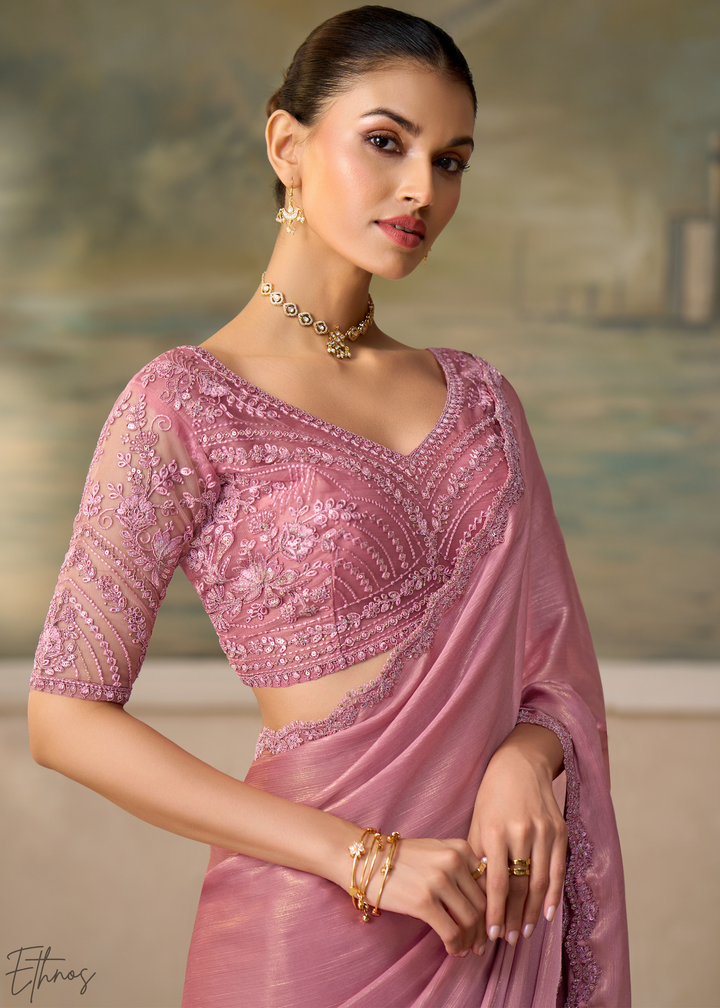 Pastel Mauve Ruffle Border Chiffon Saree