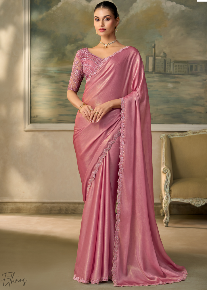 Pastel Mauve Ruffle Border Chiffon Saree
