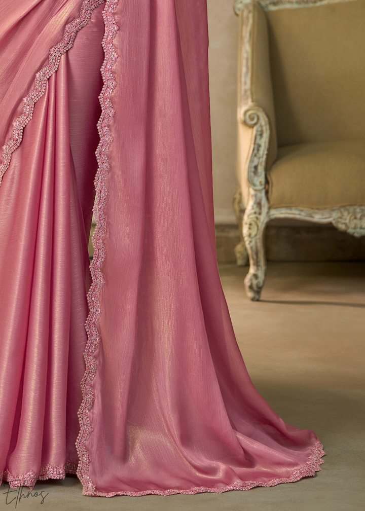 Pastel Mauve Ruffle Border Chiffon Saree
