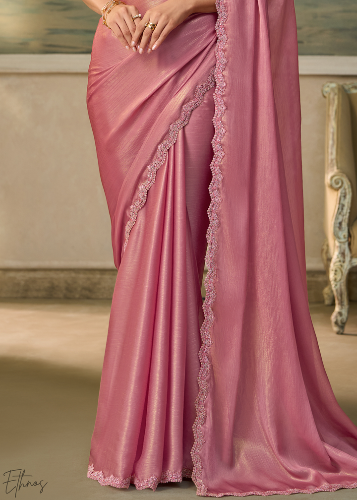 Pastel Mauve Ruffle Border Chiffon Saree