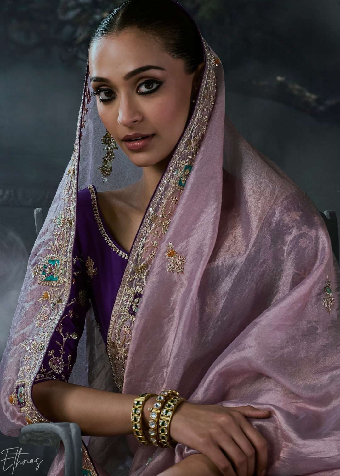 Pastel Mauve Subtle Embroidery Organza Silk Saree