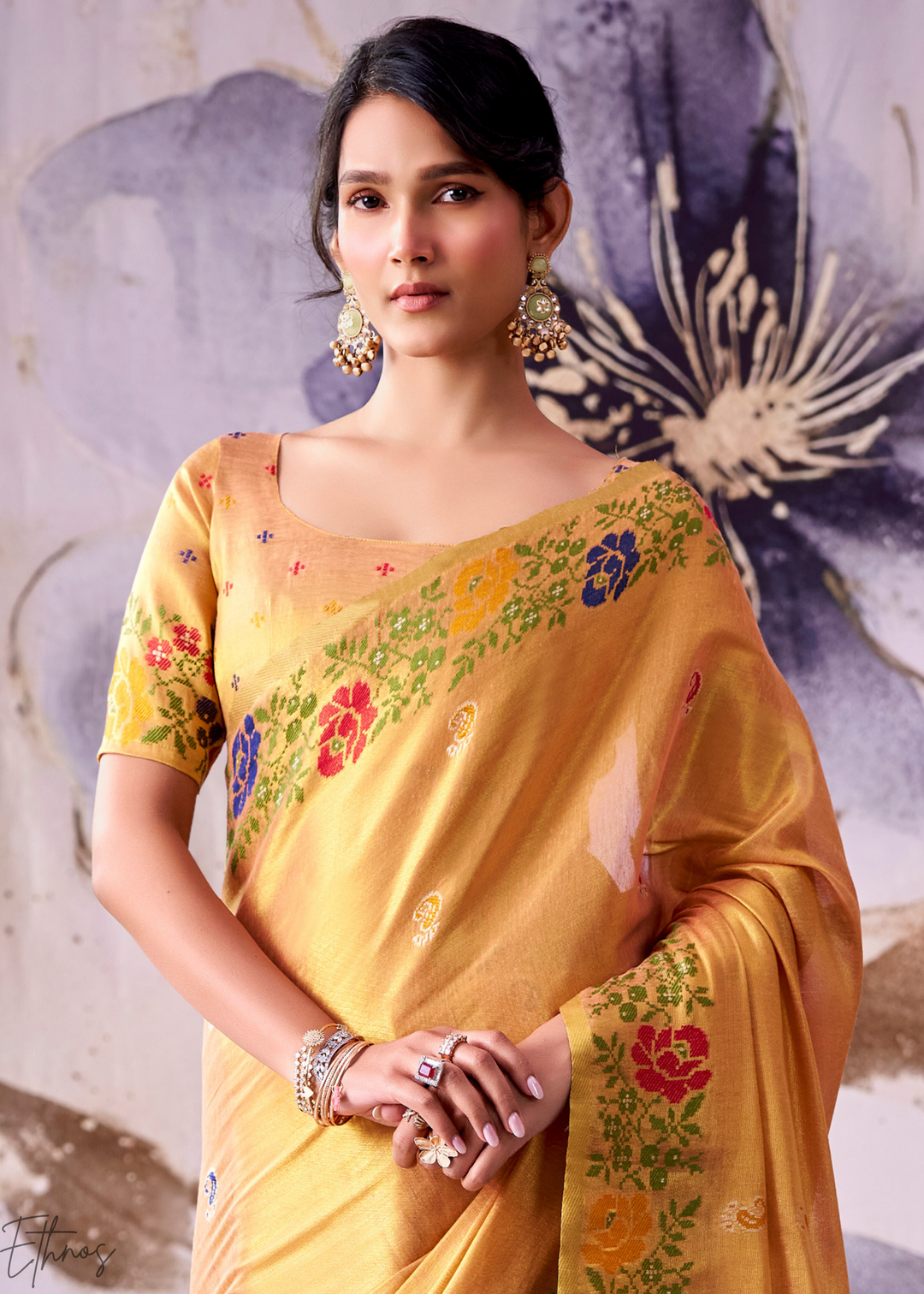 Pastel Orange Floral-Patola Pallu Tissue Silk Saree