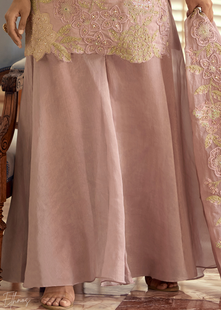 Pastel Pink Garden Simar Silk Palazzo Suit