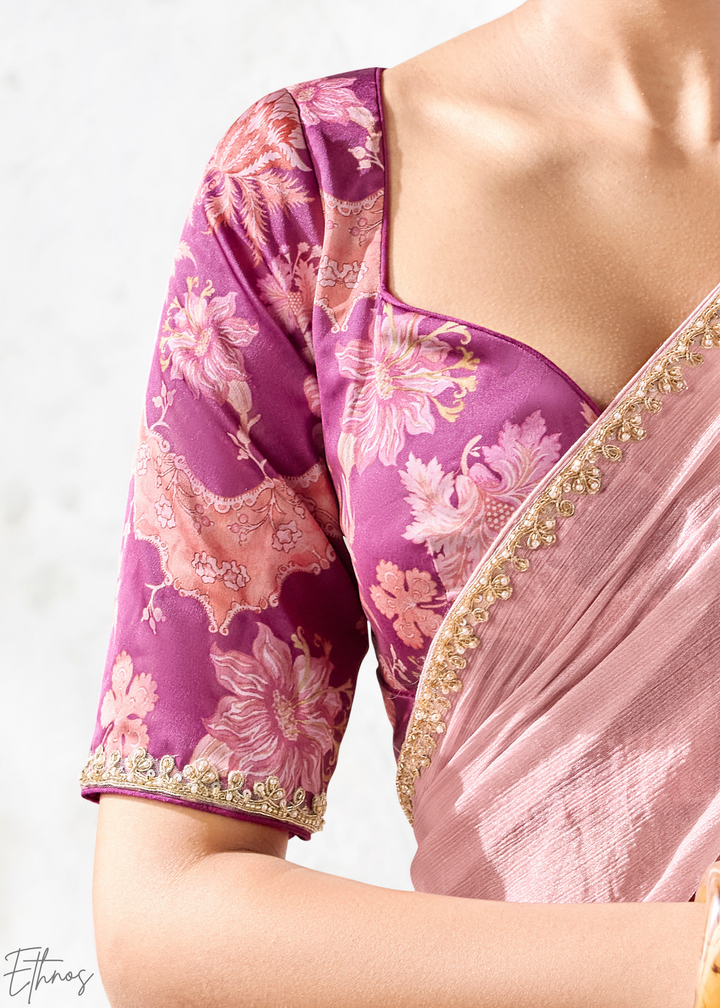 Pastel Pink Solid Sleek Border Organza Silk Saree