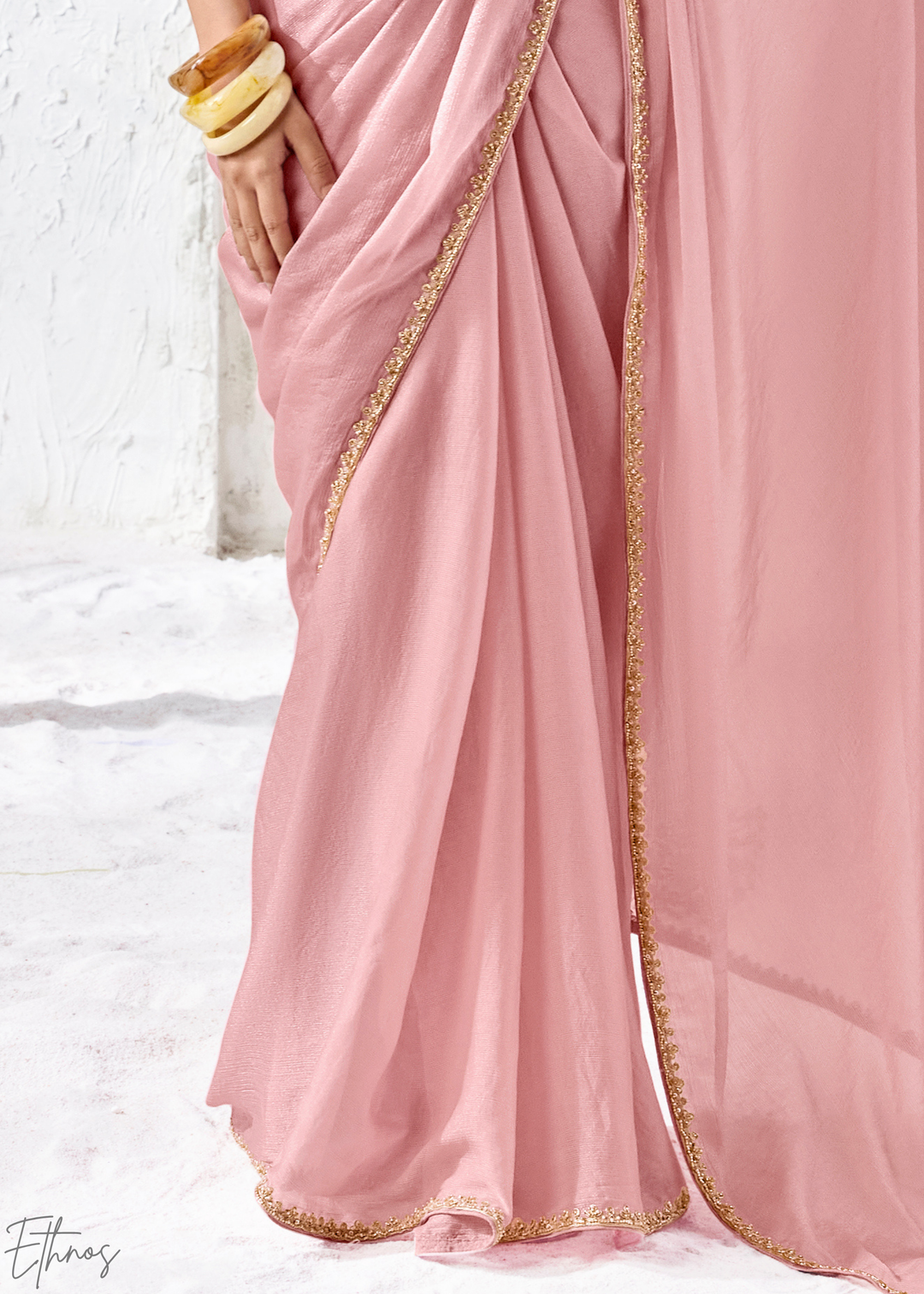 Pastel Pink Solid Sleek Border Organza Silk Saree