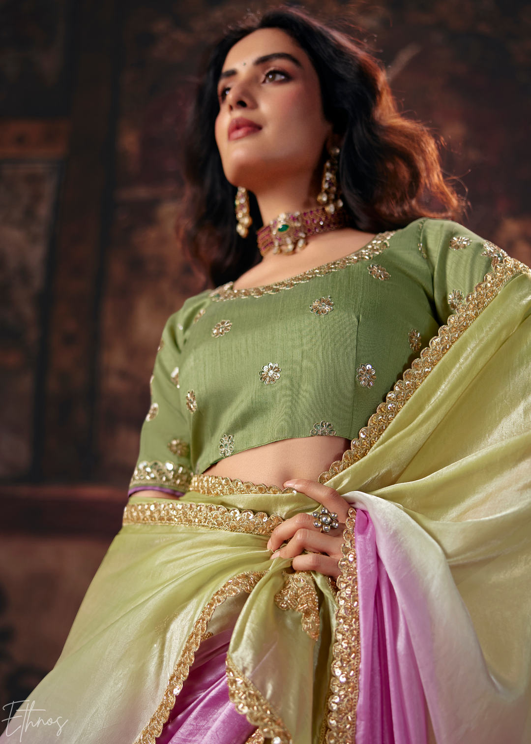 Pastel Purple Dual Shade Gradient Fendy Satin Saree