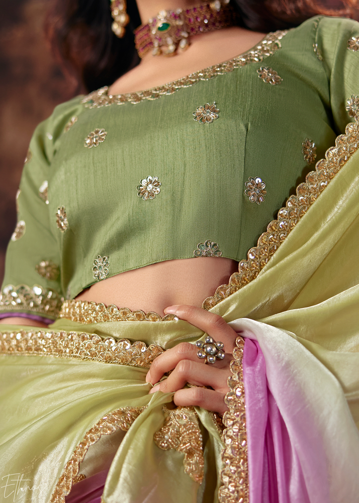 Pastel Purple Dual Shade Gradient Fendy Satin Saree