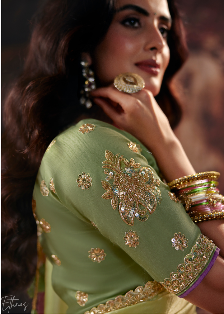 Pastel Purple Dual Shade Gradient Fendy Satin Saree