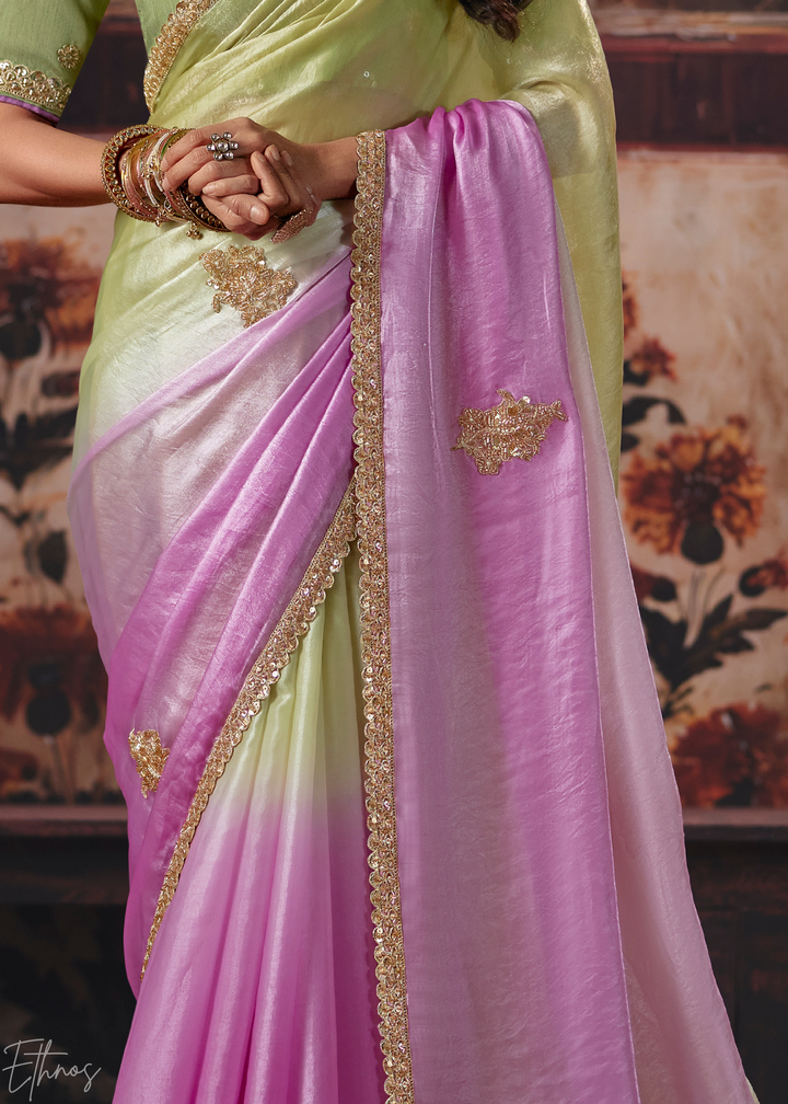 Pastel Purple Dual Shade Gradient Fendy Satin Saree