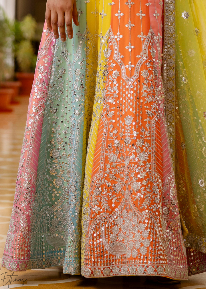 Pastel Rainbow Harlequin Sequin Georgette Lehenga