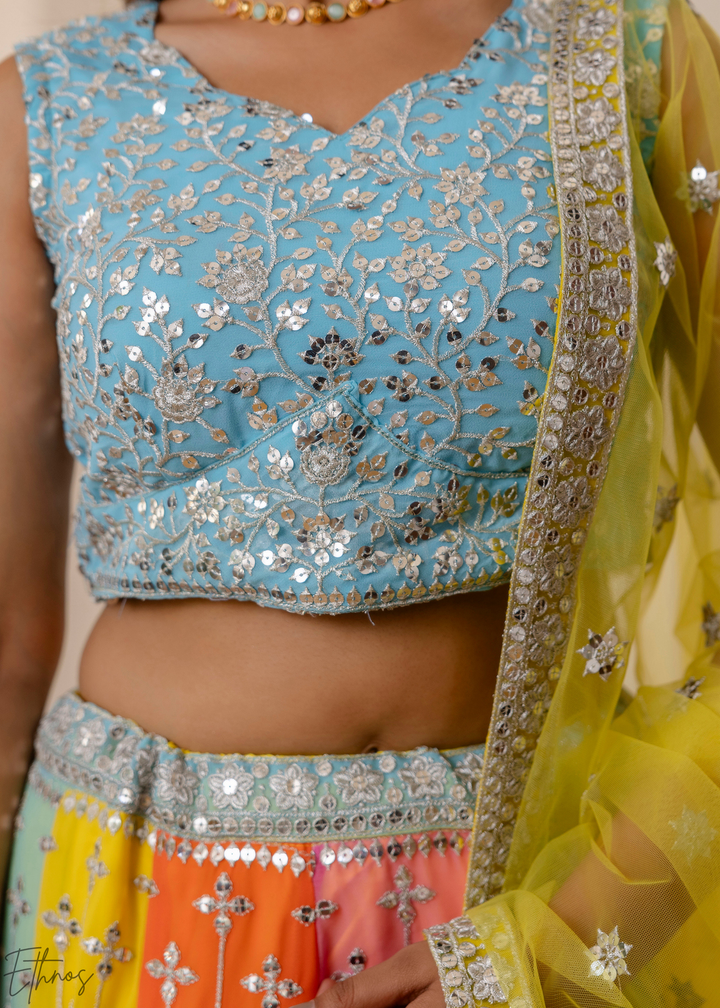 Pastel Rainbow Harlequin Sequin Georgette Lehenga