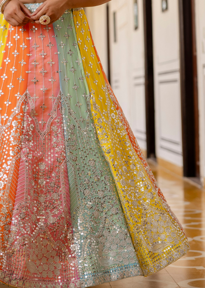 Pastel Rainbow Harlequin Sequin Georgette Lehenga