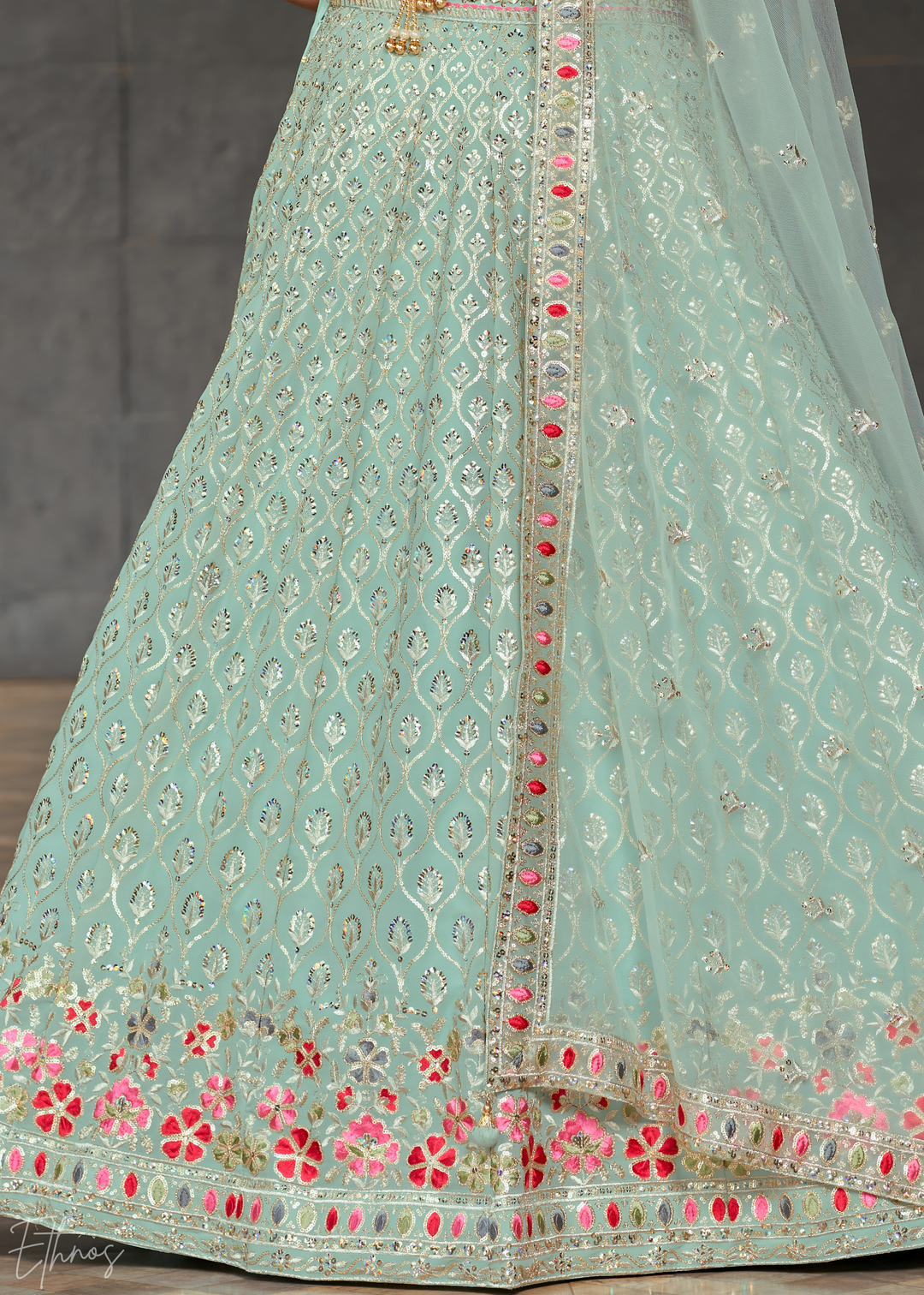 Pastel Blue Sequins Georgette Lehenga