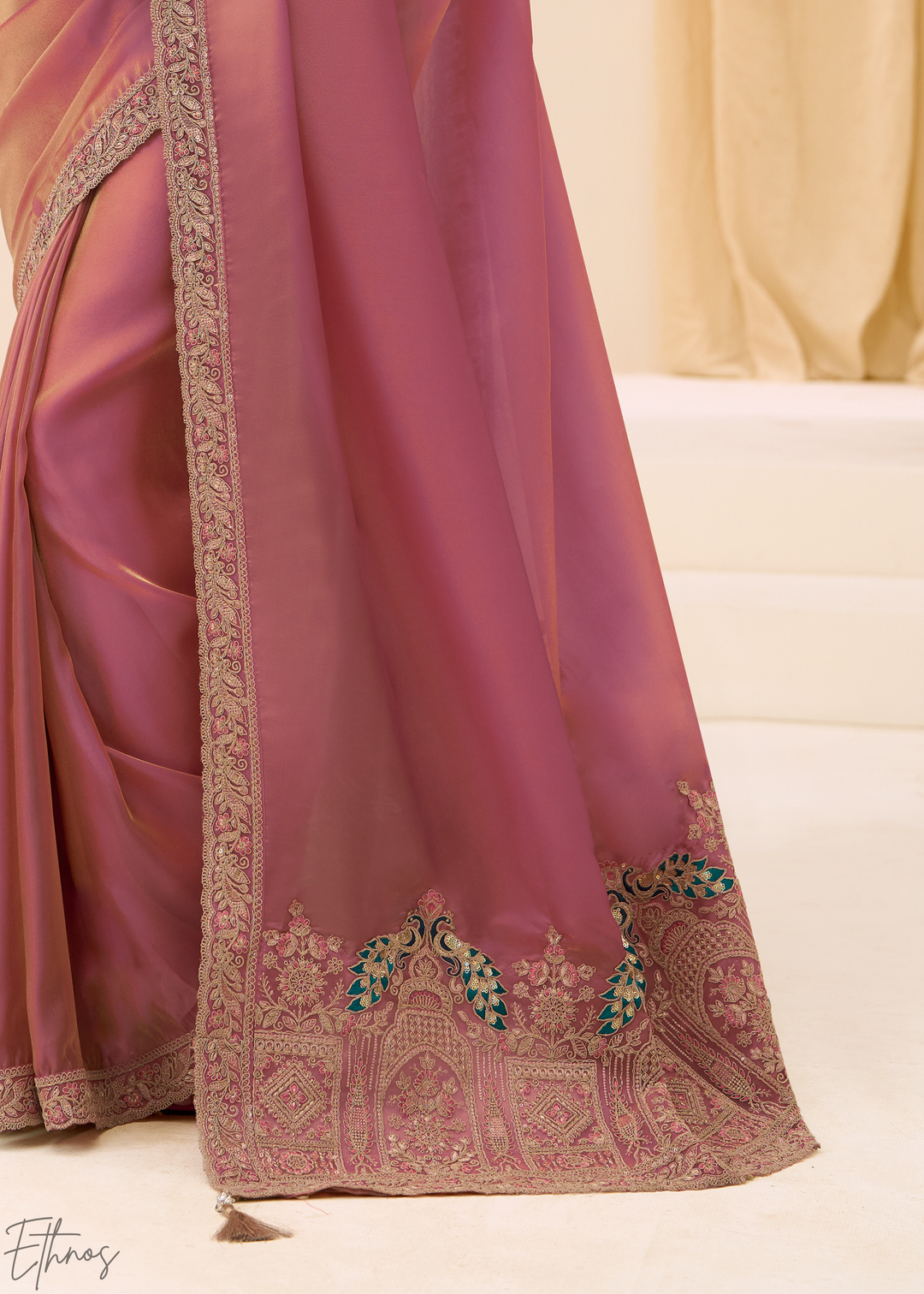 Peach Coral Delicate Sheer Tissue Georgette Saree