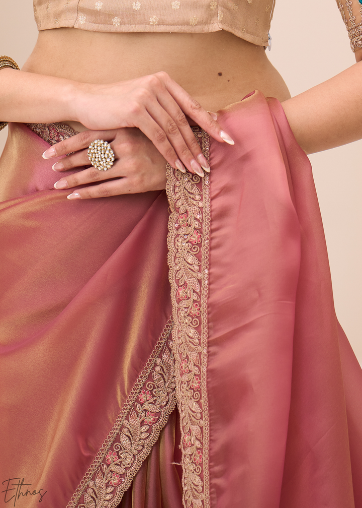 Peach Coral Delicate Sheer Tissue Georgette Saree