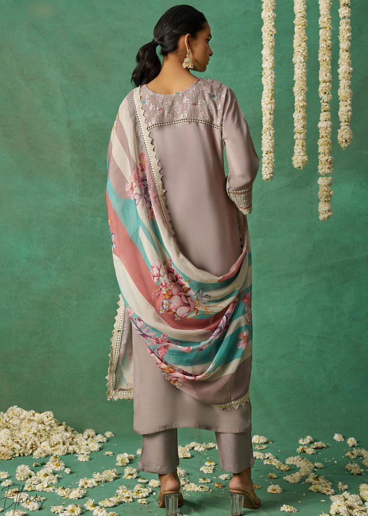 Peach Floral Organza Palazzo Suit