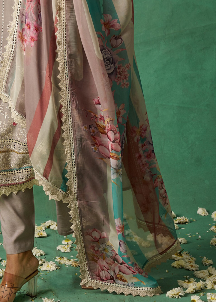 Peach Floral Organza Palazzo Suit