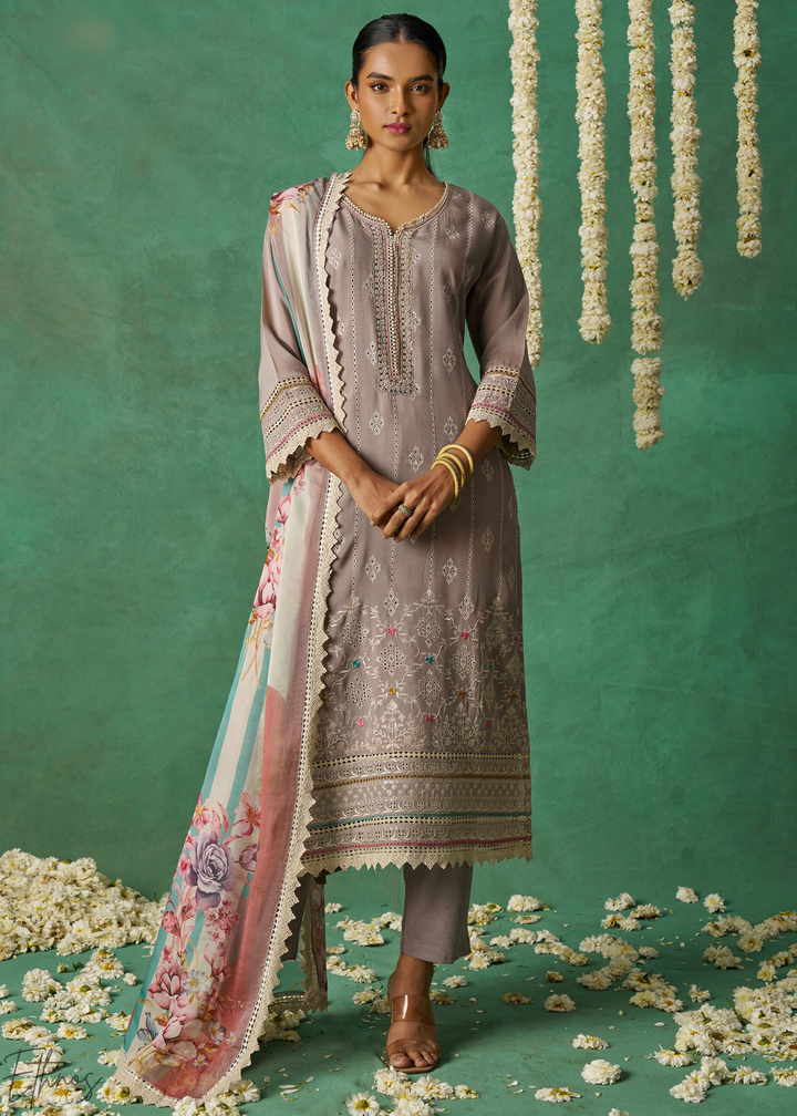 Peach Floral Organza Palazzo Suit