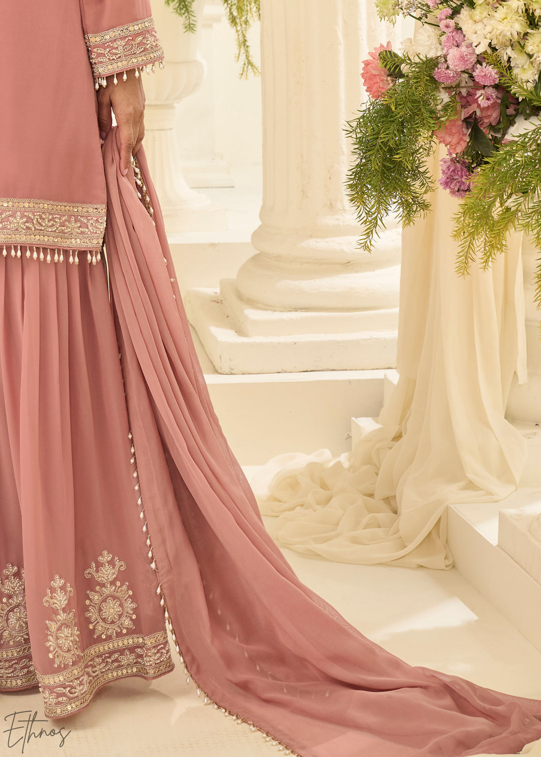 Blush Pink Zari Detailed Georgette Sharara Suit