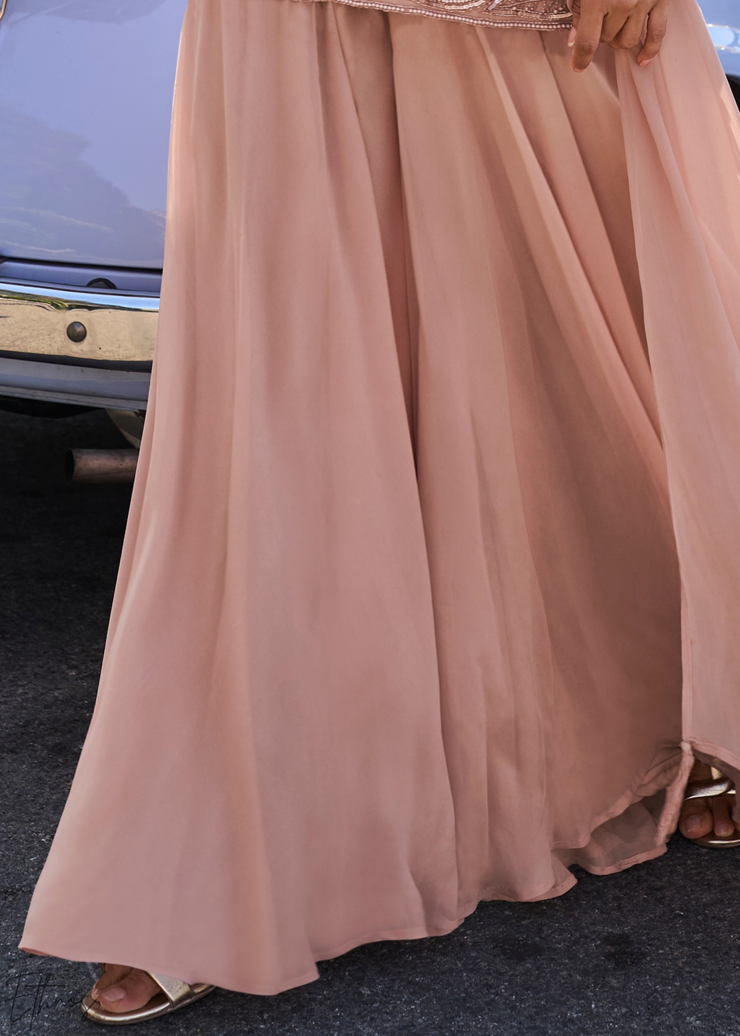 Peach Lattice Medallion Georgette Sharara Suit