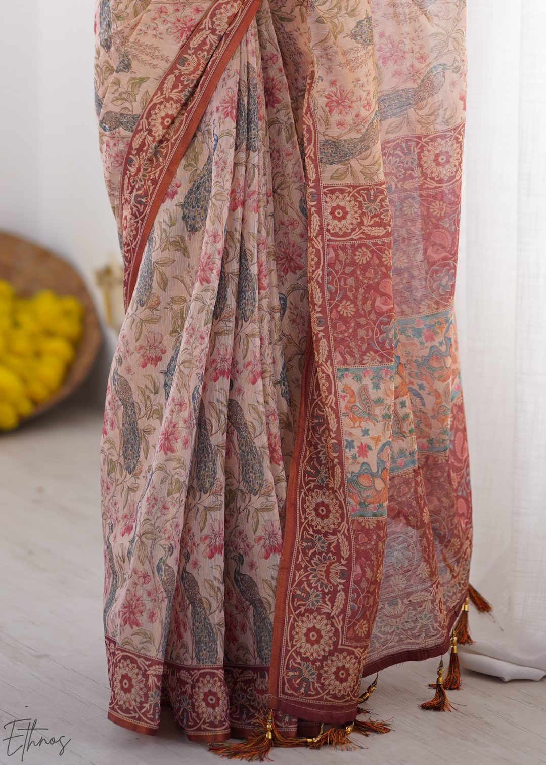 Peach Pink Royal Heritage linen saree