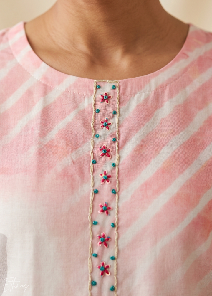 Pink Watercolor-Blossom Rayon Cotton Palazzo Suit