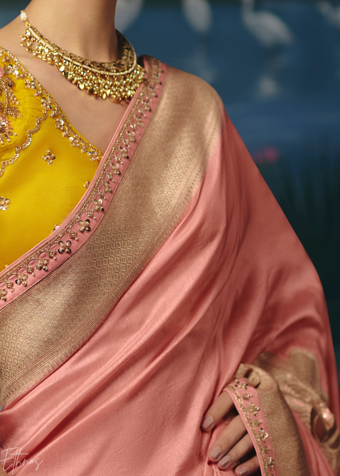 Peach Traditional Zari Woven Border Dola Silk Saree
