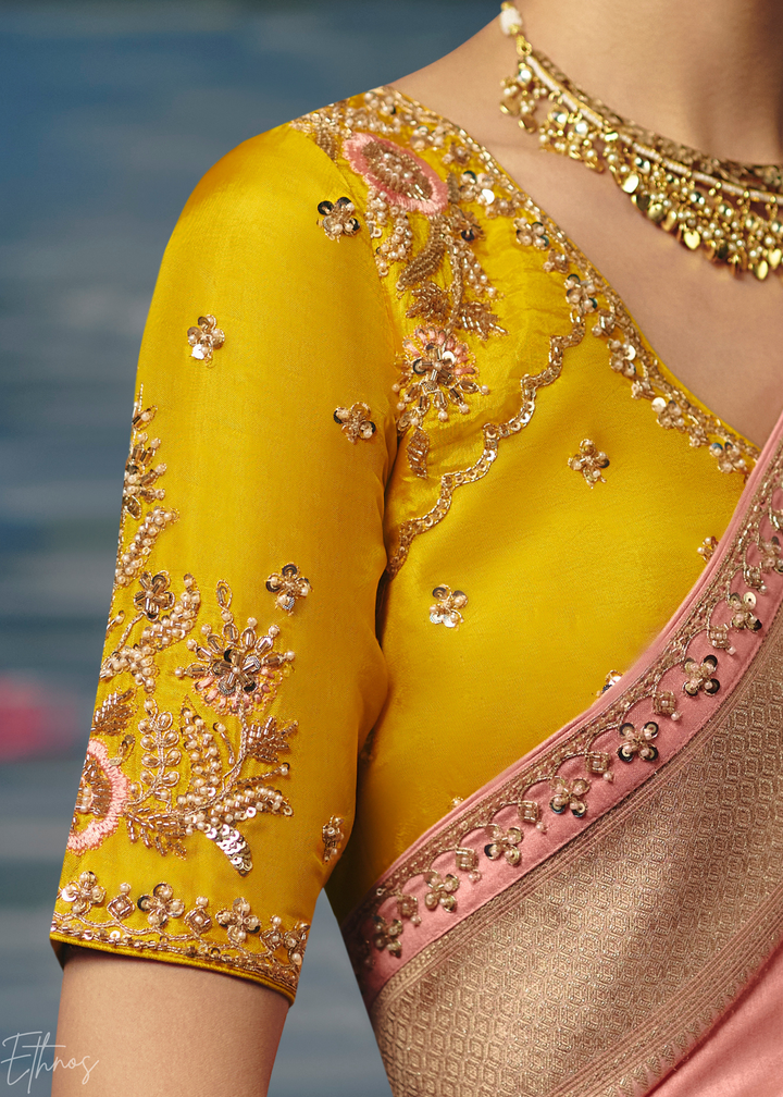 Peach Traditional Zari Woven Border Dola Silk Saree