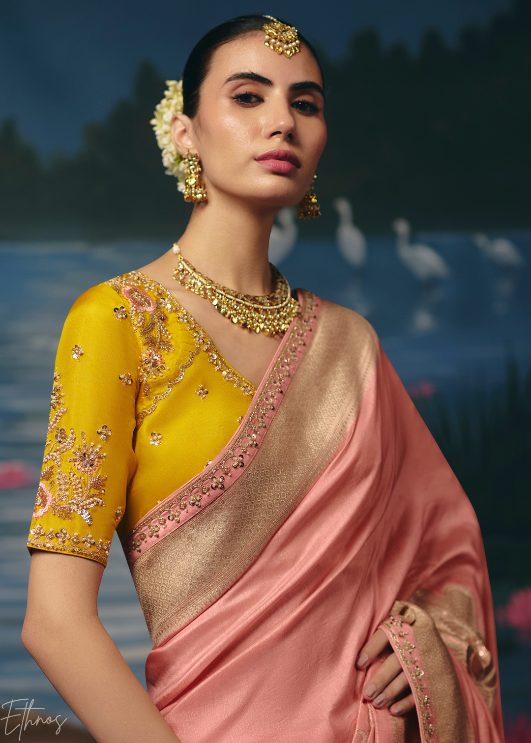 Peach Traditional Zari Woven Border Dola Silk Saree