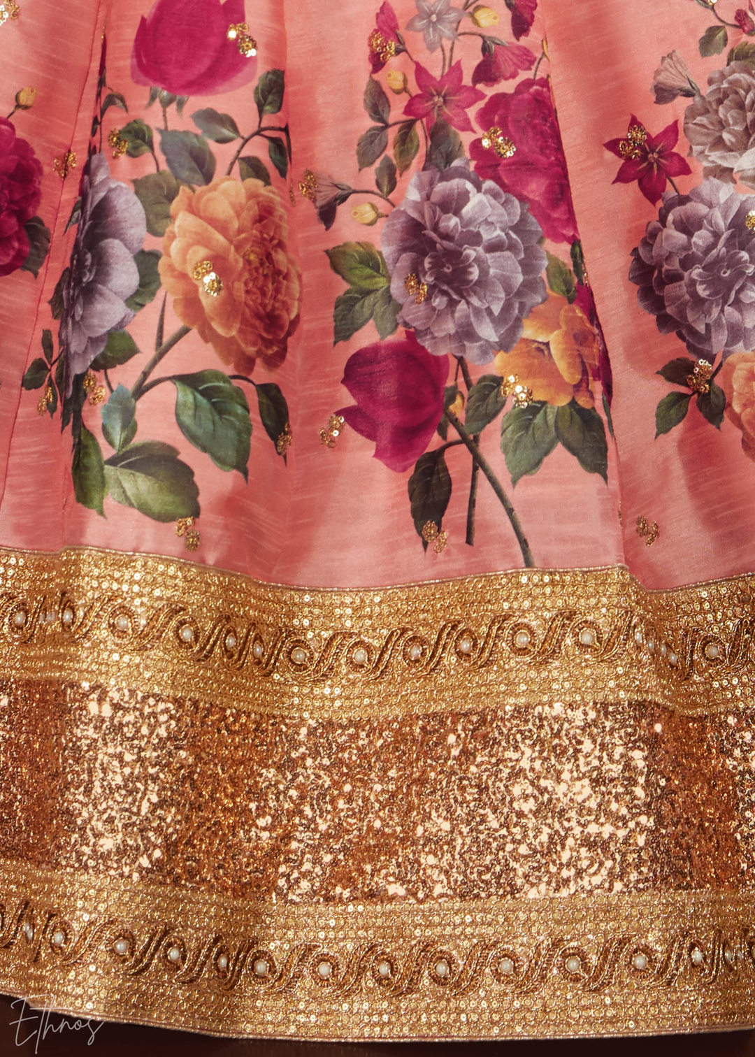 Blush Peach Zari Rose Silk Lehenga
