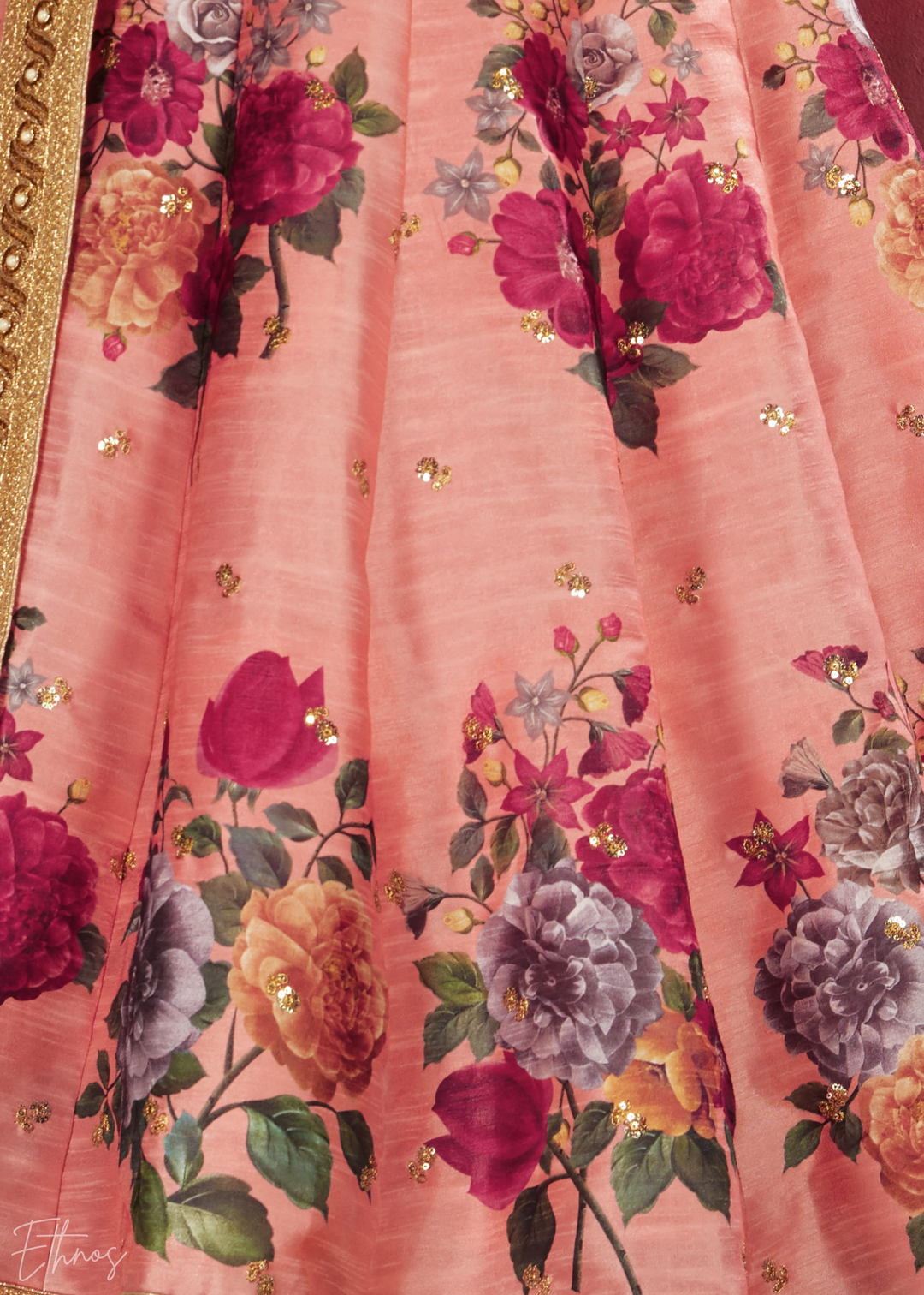 Blush Peach Zari Rose Silk Lehenga