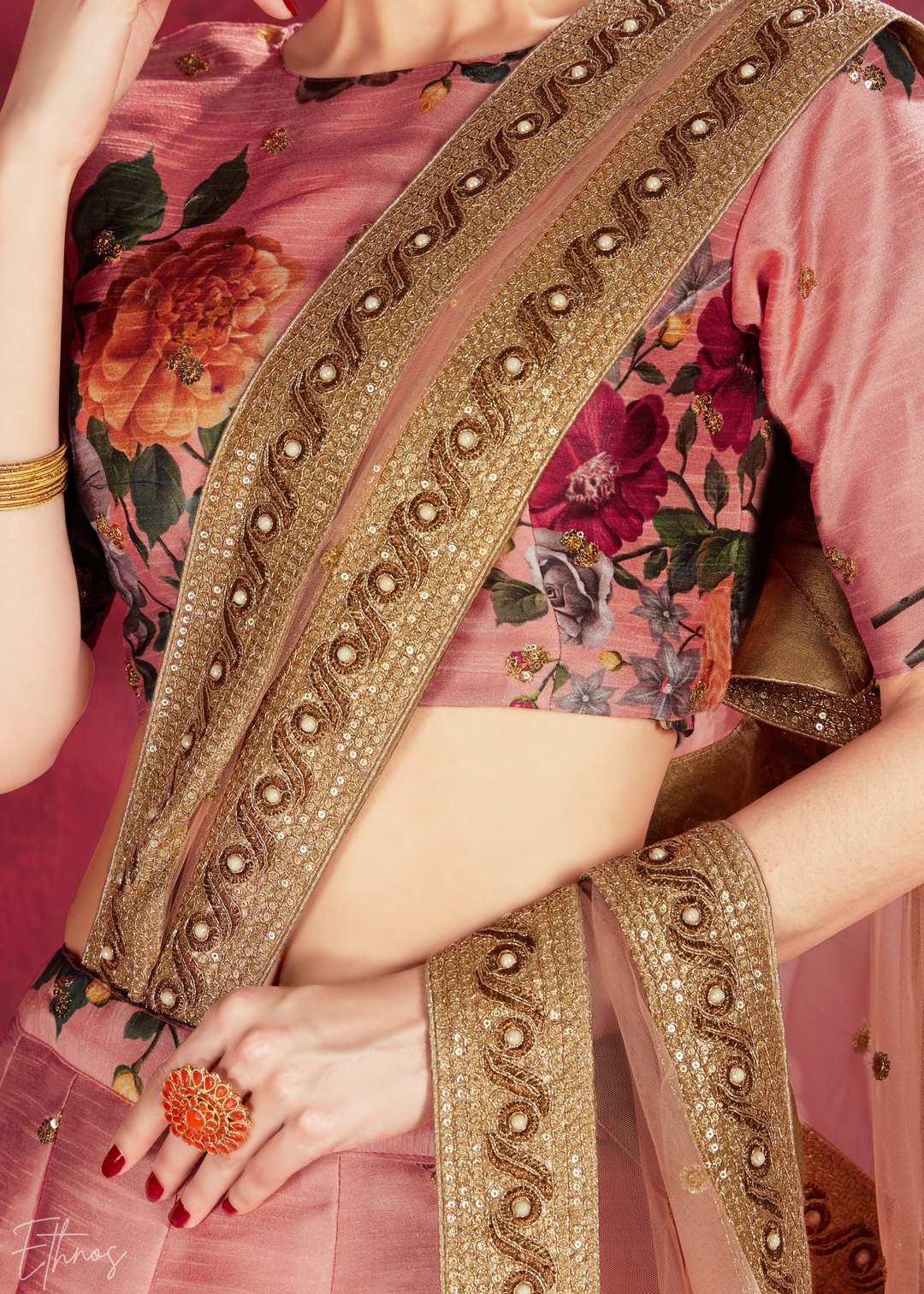 Blush Peach Zari Rose Silk Lehenga
