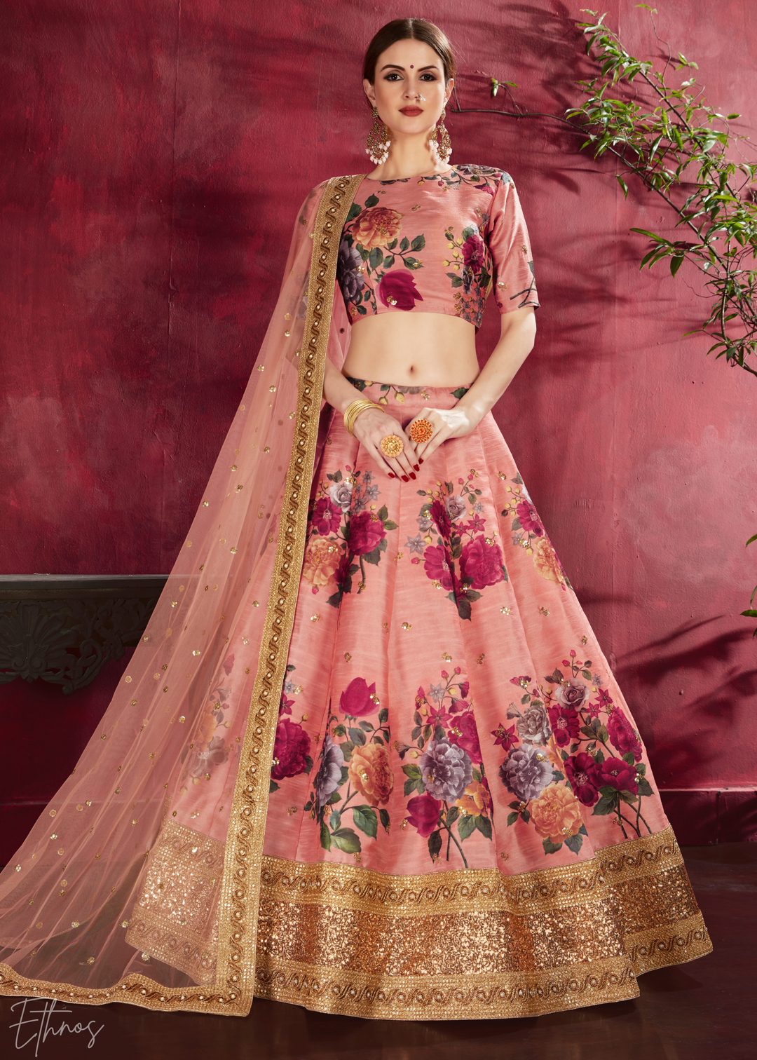 Blush Peach Zari Rose Silk Lehenga