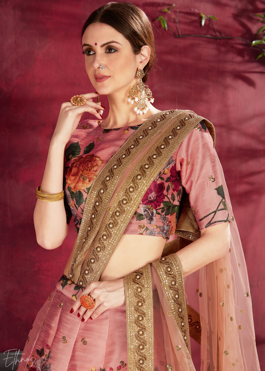 Blush Peach Zari Rose Silk Lehenga