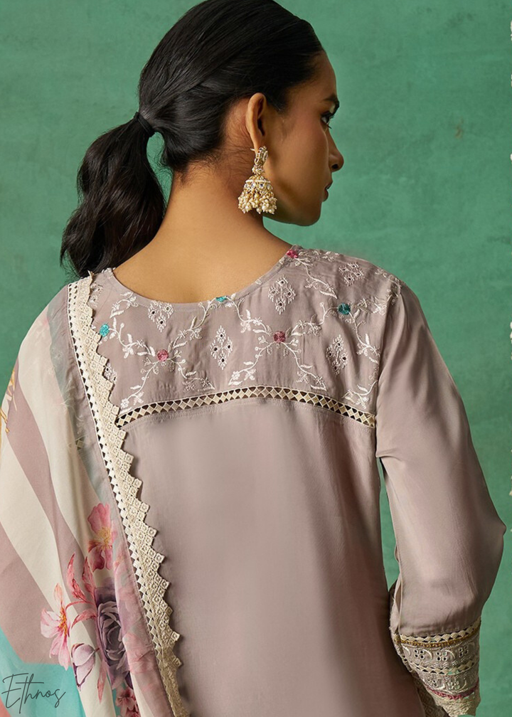 Peach Floral Organza Palazzo Suit