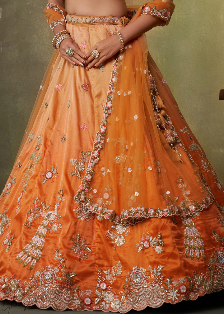 Peach Orange Tissue Silk Lehenga