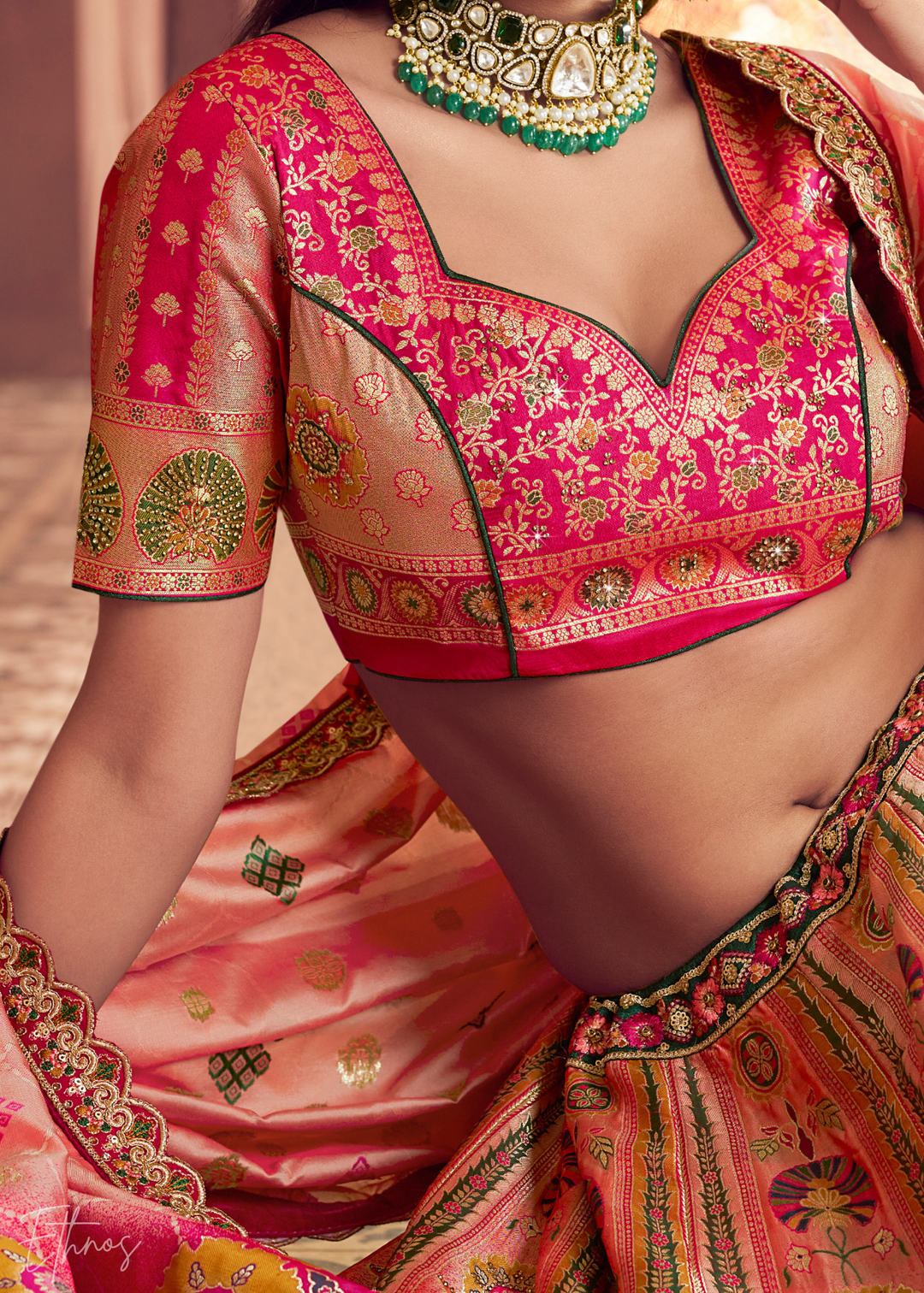 Peach-Pink Banarasi Silk Lehenga