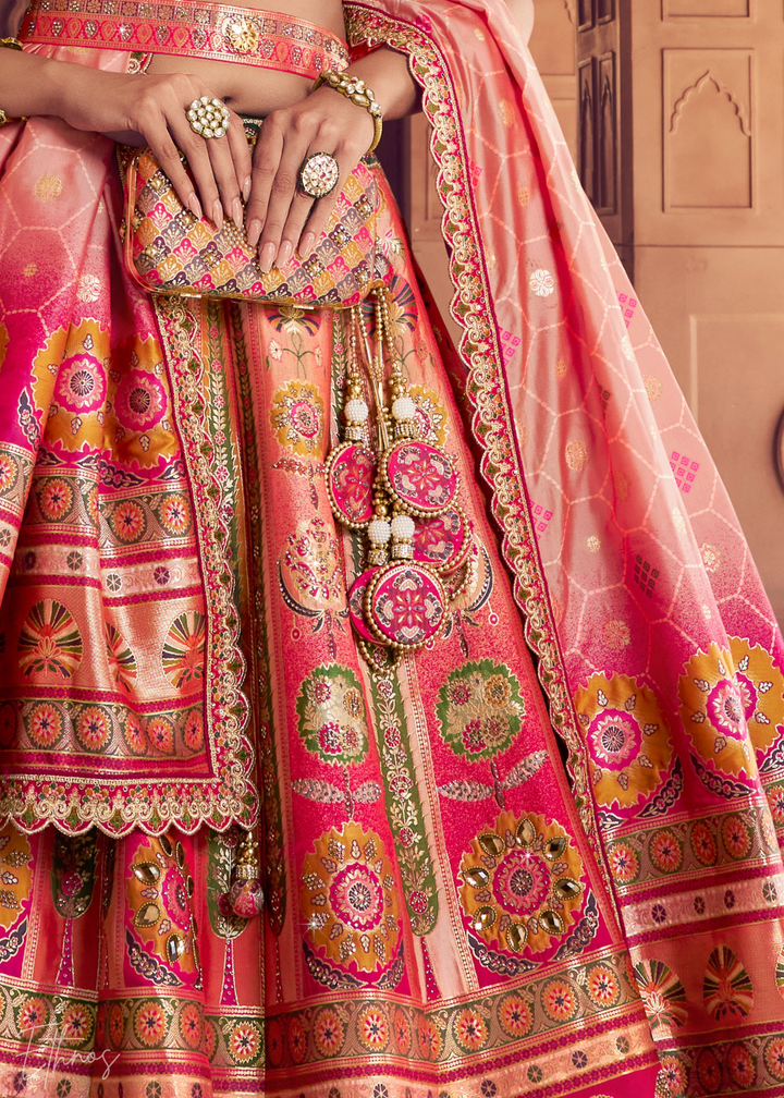 Peach-Pink Banarasi Silk Lehenga