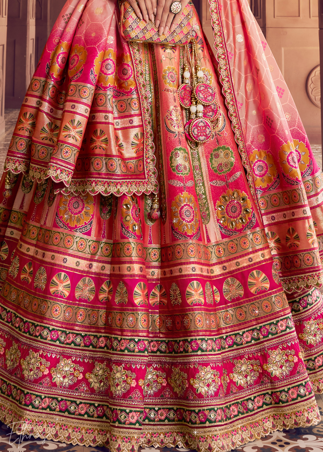 Peach-Pink Banarasi Silk Lehenga