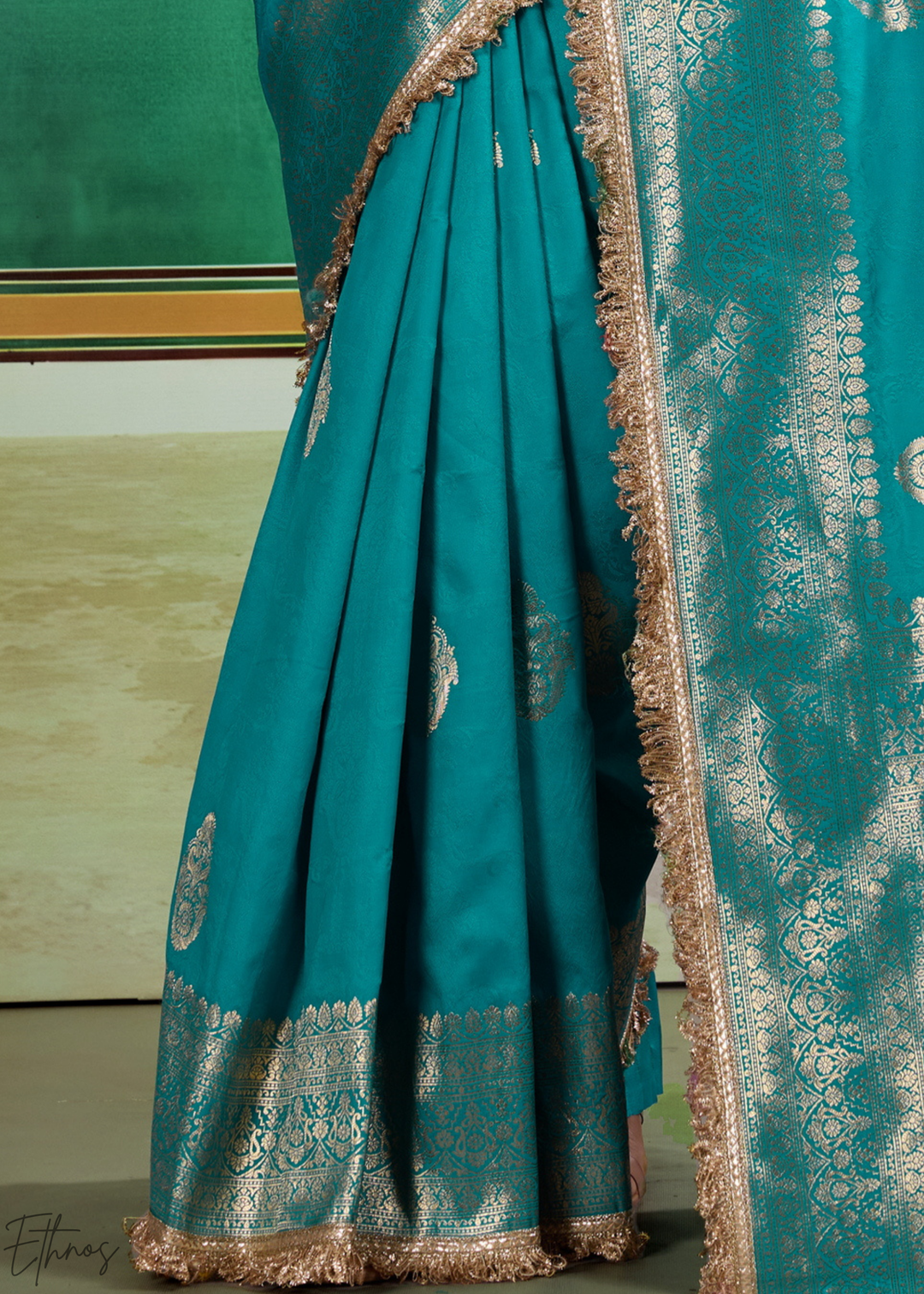 Peacock Teal Aurelian Border Silk Saree