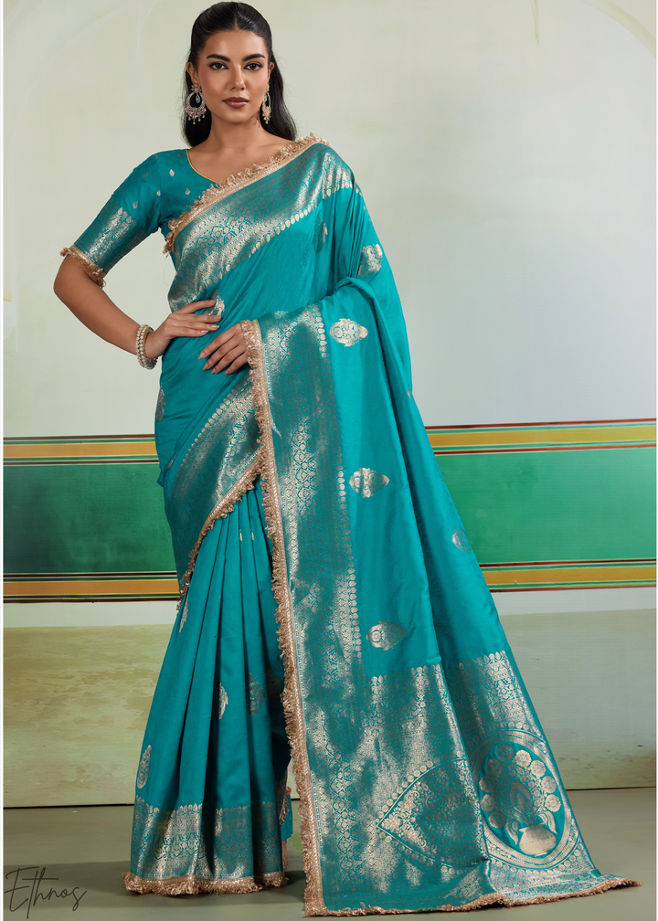 Peacock Teal Aurelian Border Silk Saree