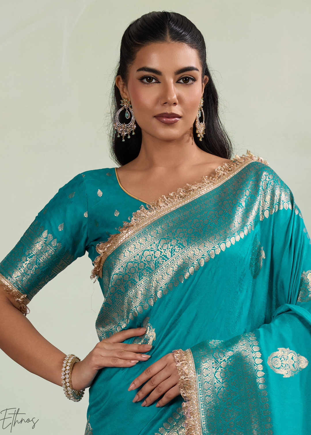 Peacock Teal Aurelian Border Silk Saree