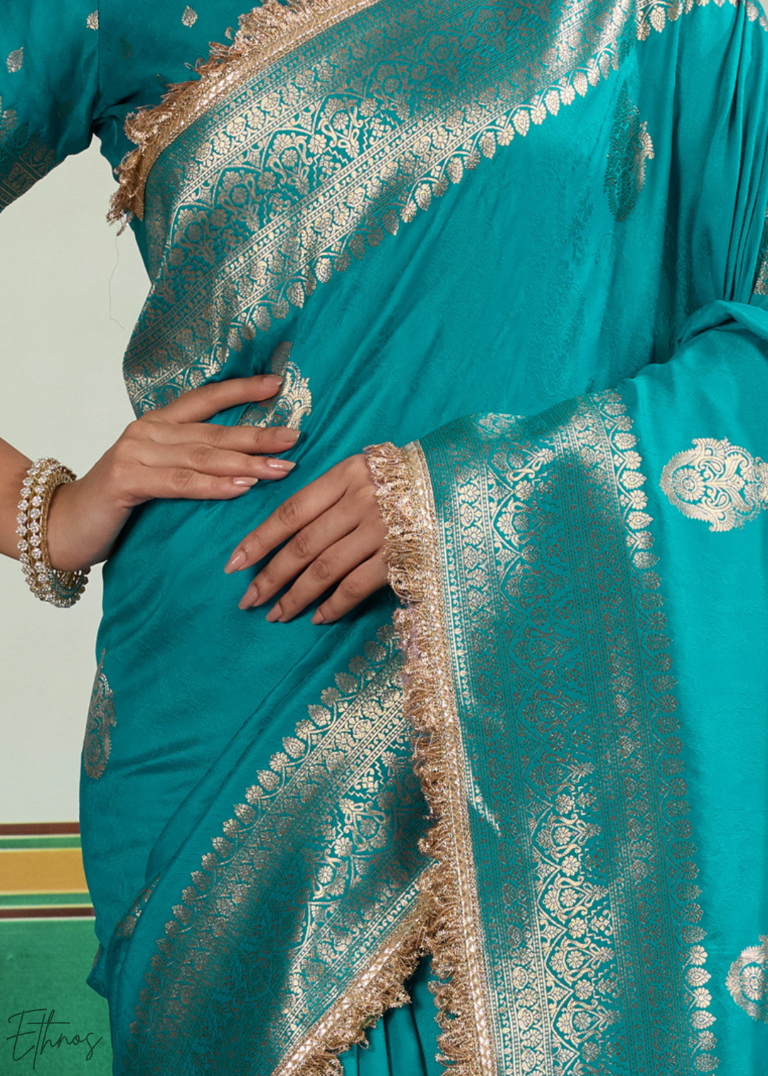 Peacock Teal Aurelian Border Silk Saree