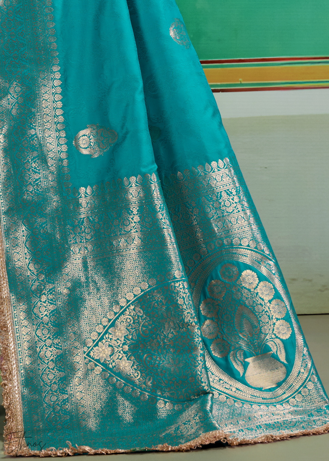 Peacock Teal Aurelian Border Silk Saree