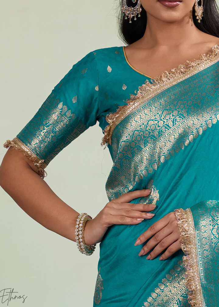 Peacock Teal Aurelian Border Silk Saree