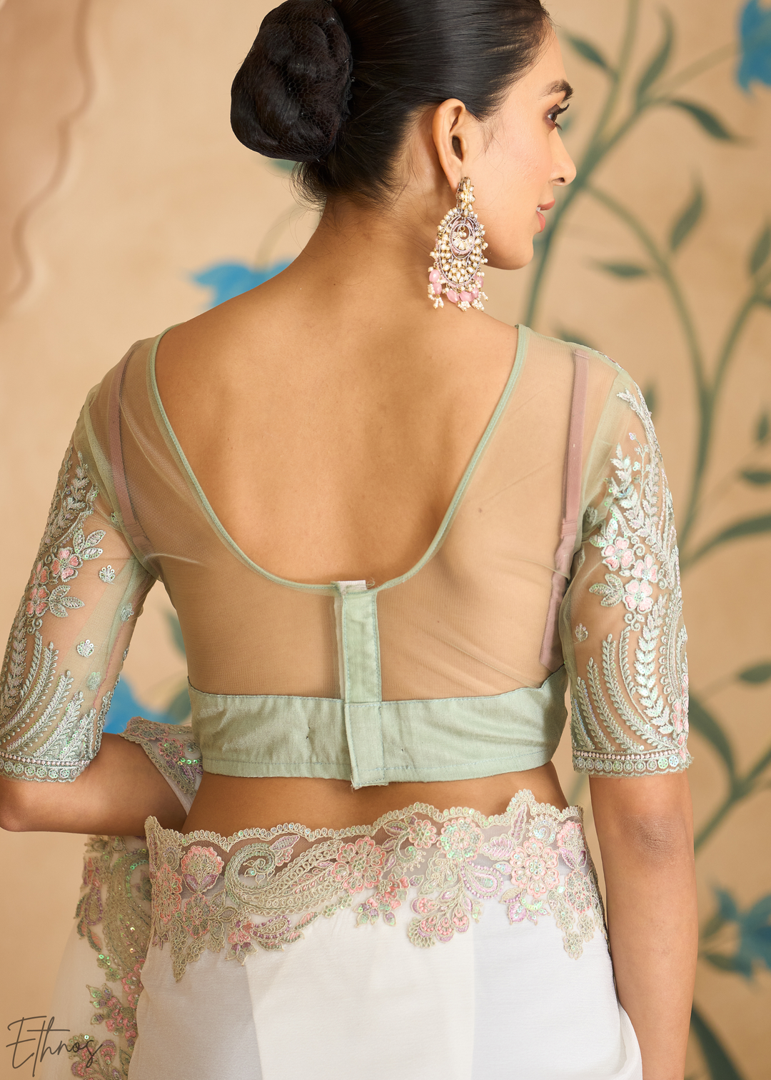 Pearl Ivory Gradient Majestic Satin Saree