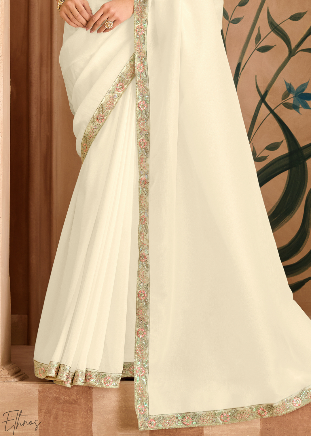 Pearl Ivory Gradient Majestic Satin Saree