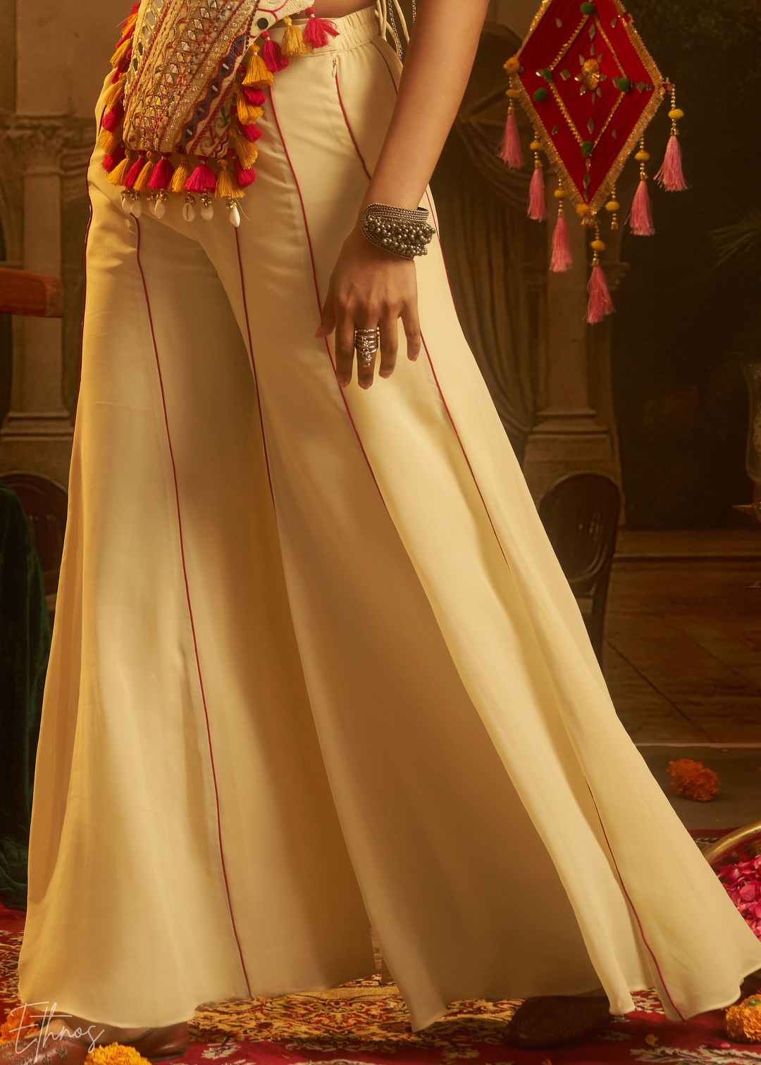 Pearl Medallion Embroidered Georgette Palazzo Suit