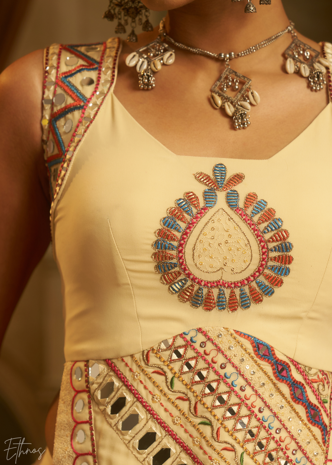 Pearl Medallion Embroidered Georgette Palazzo Suit